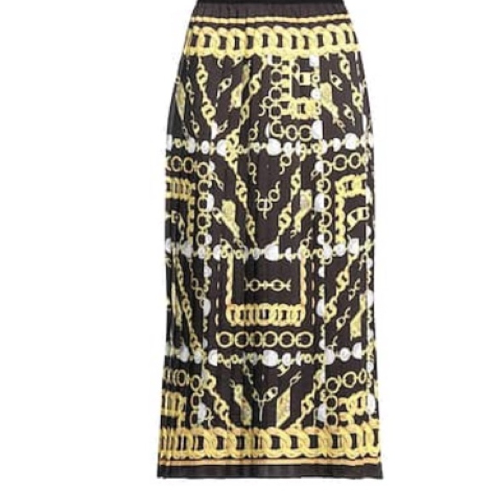 Versace La Greca Black and Gold Chain Midi Skirt